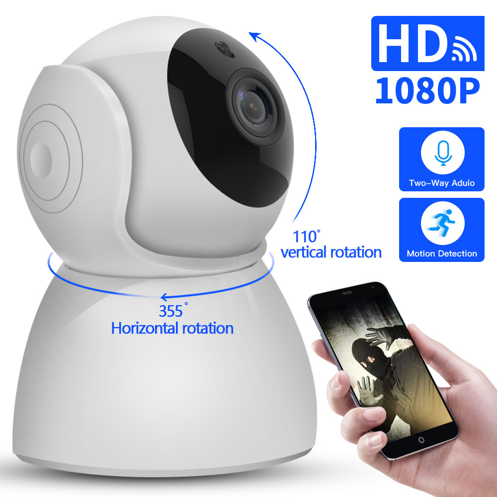 Cxfhgy IP Camera baby monitor 360 Degrees Pan Tilt Rotation cctv Wifi IP Camera 2Mp 1080P Full HD LAN Port IR Night Vision interior