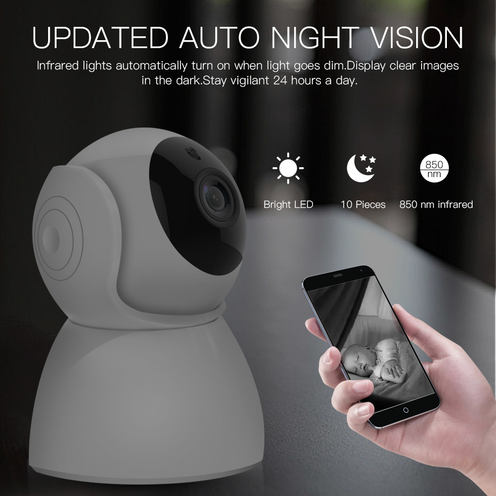 Cxfhgy IP Camera baby monitor 360 Degrees Pan Tilt Rotation cctv Wifi IP Camera 2Mp 1080P Full HD LAN Port IR Night Vision interior