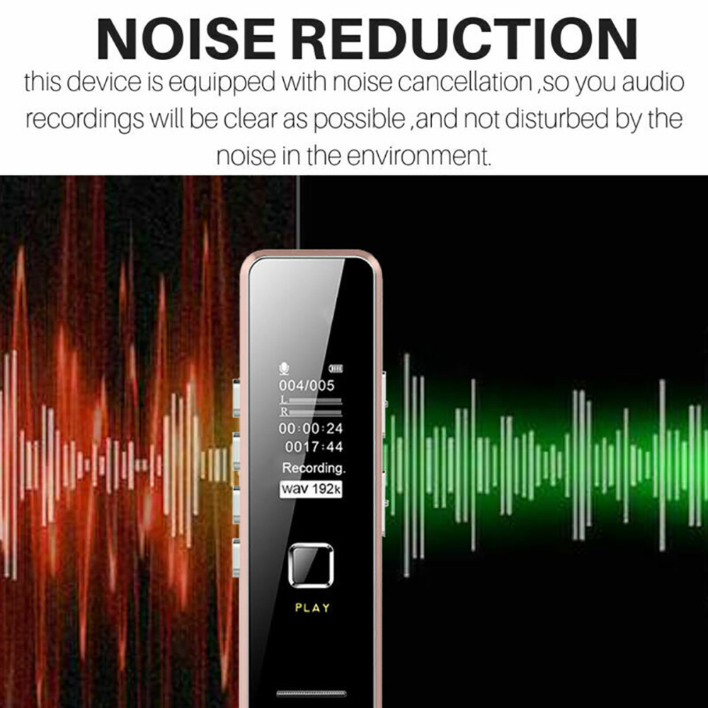 Cxfhgy USB Sound Recorder 32GB Rechargeable Digital Audio Sound Recorder Dictaphone MP3 Player DSP Noise Reduction HD Remote Recording