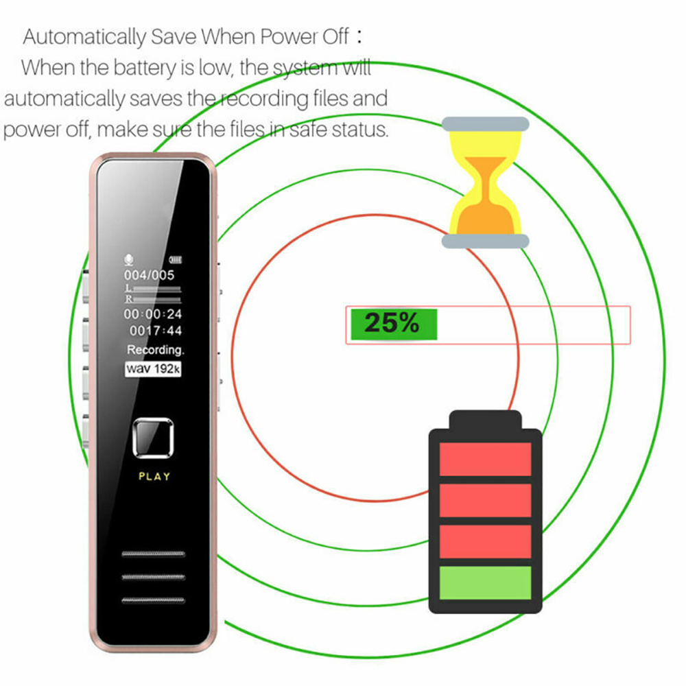 Cxfhgy USB Sound Recorder 32GB Rechargeable Digital Audio Sound Recorder Dictaphone MP3 Player DSP Noise Reduction HD Remote Recording