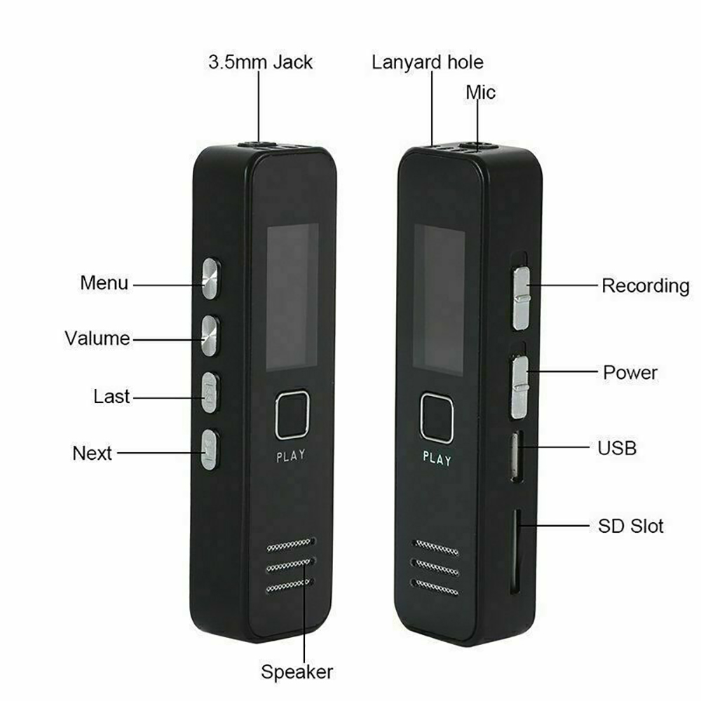 Cxfhgy USB Sound Recorder 32GB Rechargeable Digital Audio Sound Recorder Dictaphone MP3 Player DSP Noise Reduction HD Remote Recording