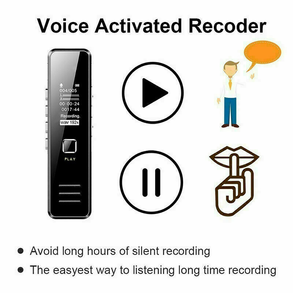 Cxfhgy USB Sound Recorder 32GB Rechargeable Digital Audio Sound Recorder Dictaphone MP3 Player DSP Noise Reduction HD Remote Recording