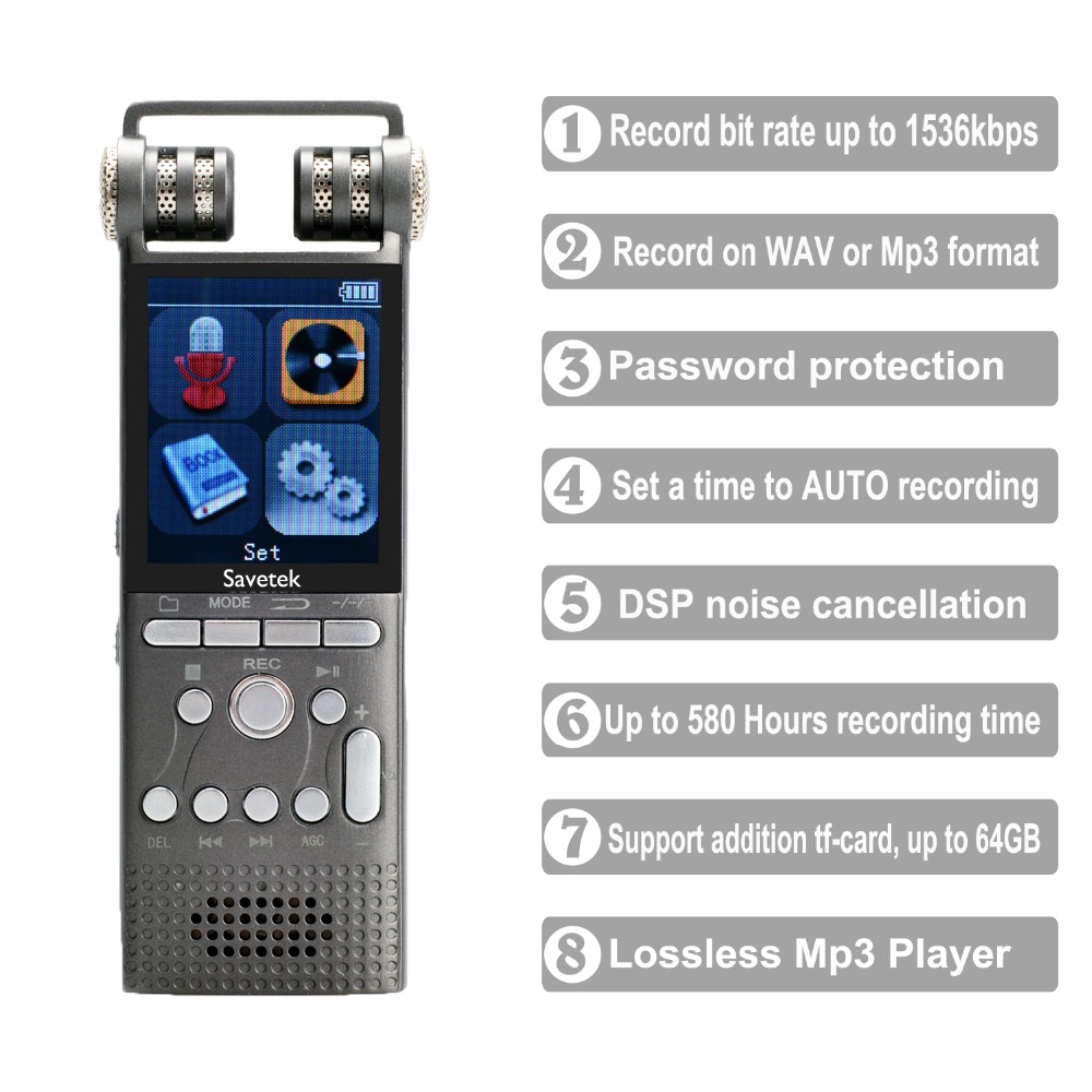 Cxfhgy Professional Voice Activated Digital Audio Recorder 16GB 8GB USB Pen Non-Stop 100hr Recording PCM 1536Kbps External Microphone