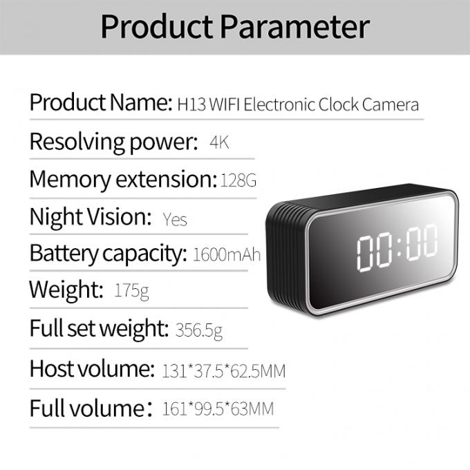 Hidden Camera Clock 4K HD 1080P WiFi Spy Hidden Wireless Mini Nanny Cam with Motion  Detection Glass Mirror Alarm Night Vision Video Network Camera